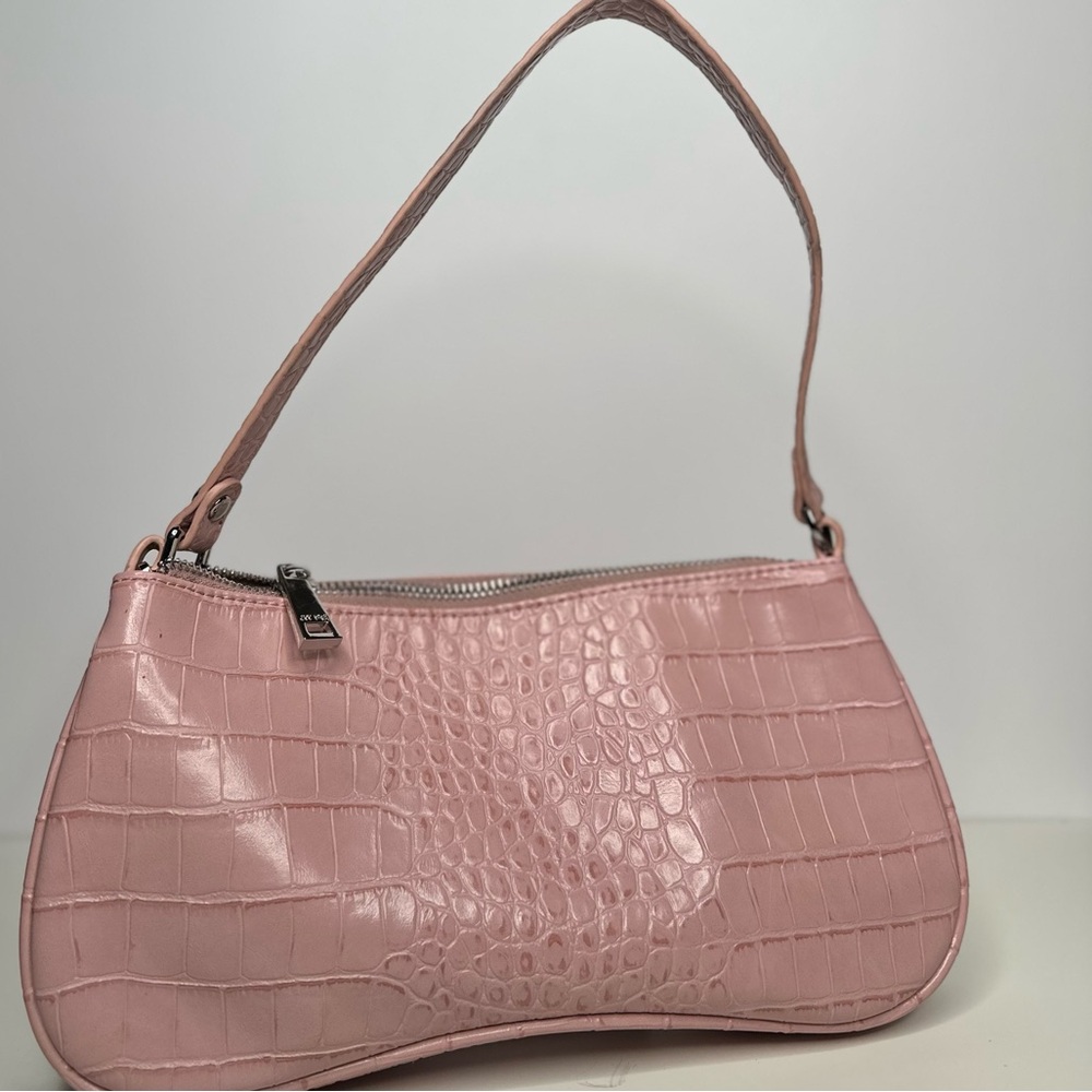 JW PEI Pink Croc-Embossed Shoulder Bag